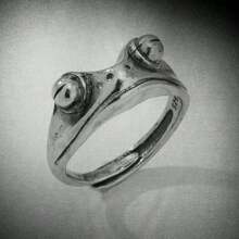 1pc Multicolor Fashionable Vintage Metal Adjustable Open Ring With Cute Frog Design - Gun Black - View 7