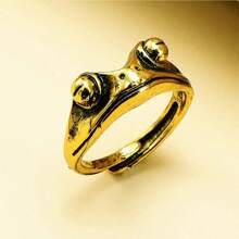 1pc Multicolor Fashionable Vintage Metal Adjustable Open Ring With Cute Frog Design - Gun Black - View 5