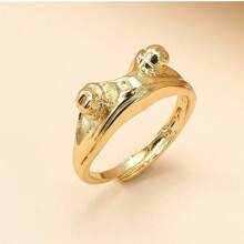 1pc Multicolor Fashionable Vintage Metal Adjustable Open Ring With Cute Frog Design - Gun Black - View 9