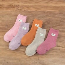5 Pairs/set Girls' Thick Coral Velvet Rabbit Patterned Socks, Suitable For Winter, Leisure Style. Can Be Paired With Skirt And Autumn Trousers - Multicolor - View 2