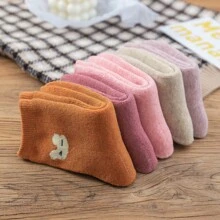 5 Pairs/set Girls' Thick Coral Velvet Rabbit Patterned Socks, Suitable For Winter, Leisure Style. Can Be Paired With Skirt And Autumn Trousers - Multicolor - View 9