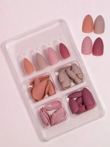 VV MEI JIA ER Juego de uñas postizas mate sólidas de diseño natural en tonos de piel para otoño e invierno en 4 colores (96 piezas) con caja de almacenamiento como regalo para mujeres y niñas. Incluye uñas acrílicas medianas en forma de almendra, 1 hoja de adhesivo y 1 lima de uñas. Artículos de manicura. - Multicolor - Ver 3