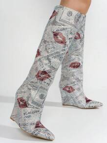 Women's  Rhinestone-Coated Thigh High Boots - Single Pointy Toe Thigh High Mid Heel For Festival Shoes - Nhiều màu - Xem 4