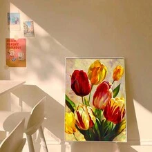 1pc Diy Diamond Painting Flower Tulip Full Square Diamond Embroidery Picture Rhinestones Handicraft - Multicolor - View 3