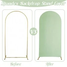 Set Of 3 | Spandex Wedding Arch Cover, 2-Sided Fitted Round Top Chiara Backdrop Stand Covers For Wedding Birthday Party Shower Banquet Arch Decoration - 鼠尾草綠 - 查看 6