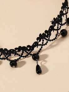 1pc New European & American Style Rhinestone Pendant Choker Necklace - Black - View 2