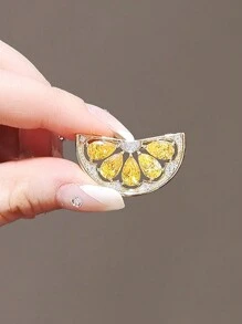 1支小胸針檸檬花貓胸針女士金屬翻蓋針鑽石固定毛衣服飾禮品 - 黃色 - 查看 1