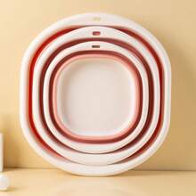 1pc Pink + White Square Folding Washbasin - Pink - View 10