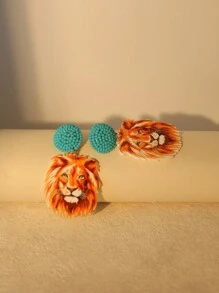 90年代時尚潮流童年風格個性耳環,輕便手工製作種子串珠釘狀首飾和亞克力獅子懸垂耳環帶动物园動物主題,合適的適合女士和女孩,完美適用於度假,海灘,派對,情人節,和作為A禮品適用於教師 - 動物 獅子+藍色米珠耳釘 - 查看 2