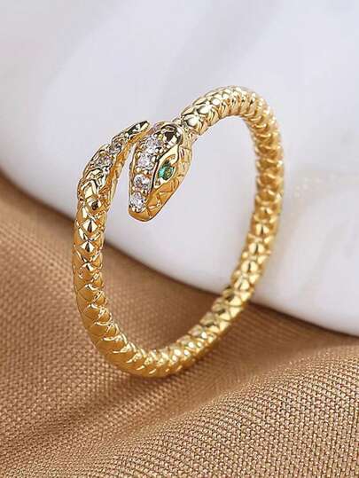 1 قطعة خاتم على شكل ثعبان قابل للتعديل، تصميم فريد ورقيق عصري، مناسب للارتداء اليومي وكهدية