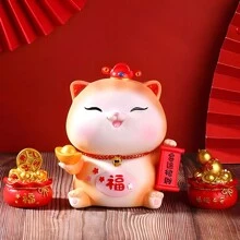 1pc Lucky Cat Piggy Bank - Yellow - View 3