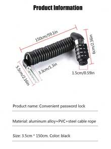 1pc Bicycle Mini Password Lock Portable Helmet Lock Durable Steel Wire Lock Mountain Bike Frame Lock Bicycle Accessories - Black - View 3