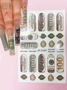 1件装美元符号美甲贴纸，自粘式3D美甲贴片装饰工具，美甲贴纸，美甲设计贴片，美甲贴纸，DIY美甲用品 - 彩色 - 查看 1