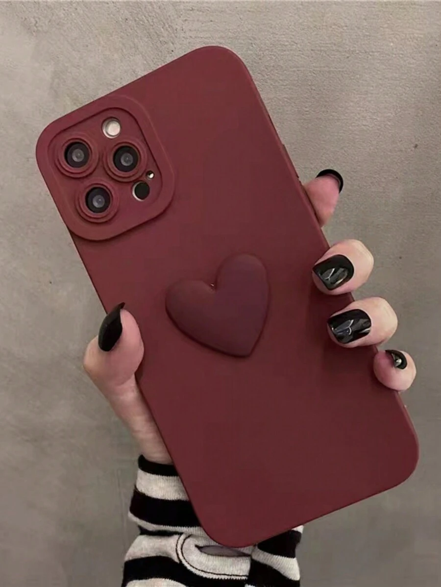 Burgundy Heart Anti-Fall Phone Case Compatible With Iphone - Burgundy - View 1