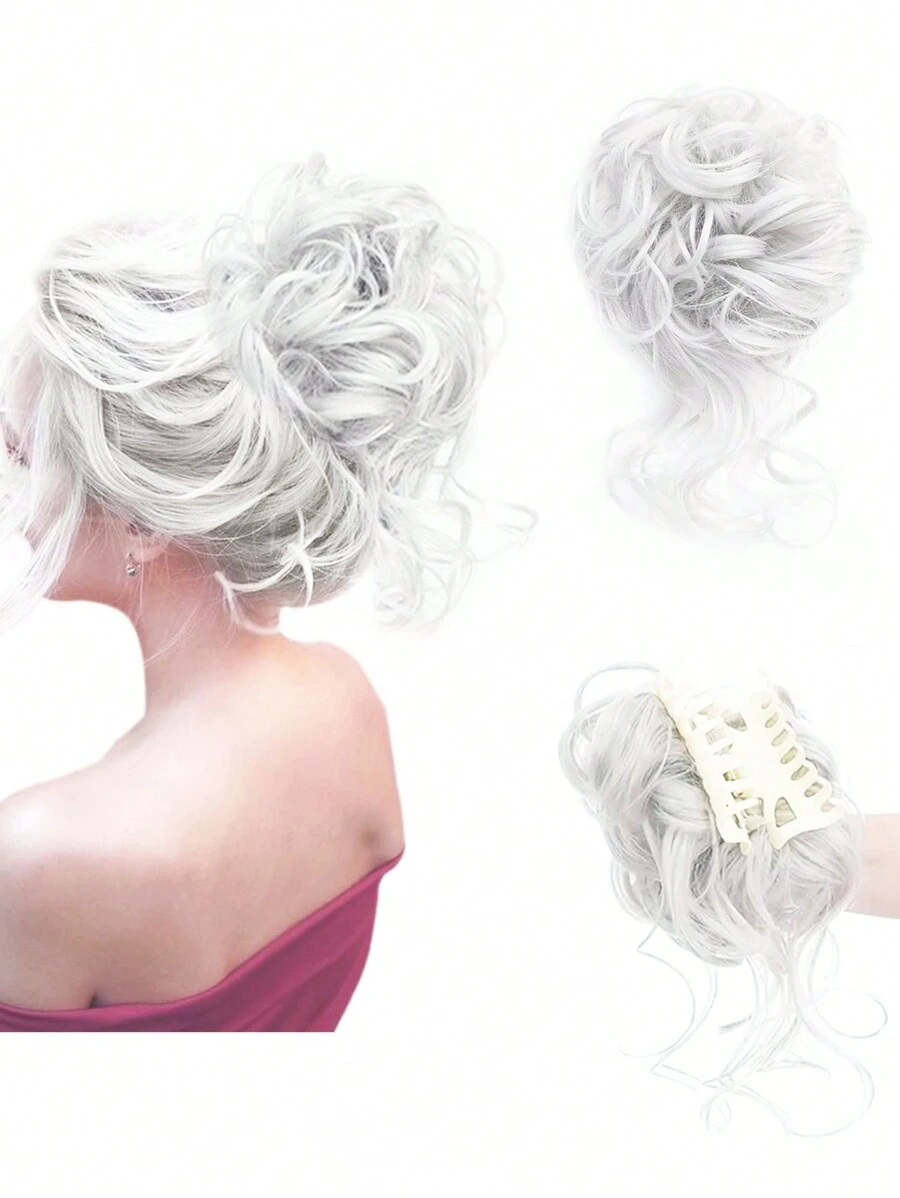 Lộn xộn Bun Miếng tóc giả Quăn Dợn sóng Sợi tổng hợp Kẹp buộc tóc Đối với phụ nữ Kẹp vuốt In Tóc lên Bun Lộn xộn Chignons Nối tóc - Xám - Xem 1