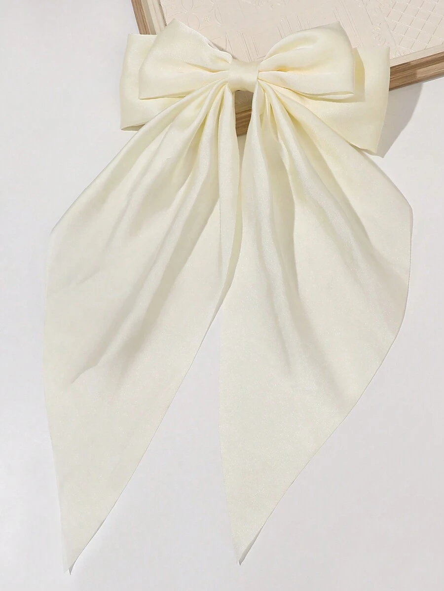 1入組白色超大蝴蝶髮夾,簡約純色,優雅的公主風格適合茶會和舞蹈裙,紋理面料流蘇,時尚多用途女士頭飾 - 白色 - 查看 1