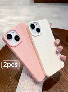 2pcs Wheat Straw Phone Cases, Minimalist Solid Color Phone Cases, Pink & White Phone Cases, Compatible With IPhone & Galaxy, 16, 16 Pro Max, 16 Pro, 16 Plus - Multicolor - View 2