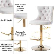 4 Piece Set Adjustable Swivel Bar Stools, Dining Bar Chairs With Velvet Tufted Back, Metal Base, Footrest For Home Bar, Dining Room, Kitchen Island. - 米色 - 查看 2