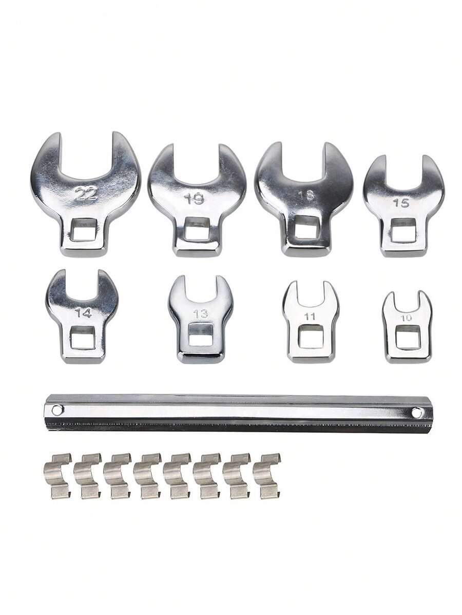 8pcs 3/8 Inch Interchangeable Head Spanner Ratchet Wrench Drive Crowfoot Wrench Set Metric Chrome Plated Hand Tools - Silver - View 1