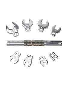 8pcs 3/8 Inch Interchangeable Head Spanner Ratchet Wrench Drive Crowfoot Wrench Set Metric Chrome Plated Hand Tools - Silver - View 9