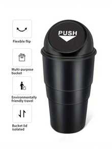 汽車杯子形狀的迷你垃圾桶,帶圓形彈簧翻蓋 - 創意車輛收納內飾配件 - 黑色 - 查看 6