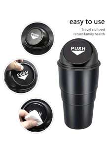 汽車杯子形狀的迷你垃圾桶,帶圓形彈簧翻蓋 - 創意車輛收納內飾配件 - 黑色 - 查看 1