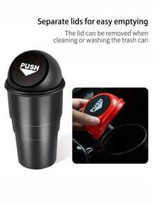 汽車杯子形狀的迷你垃圾桶,帶圓形彈簧翻蓋 - 創意車輛收納內飾配件 - 黑色 - 查看 3