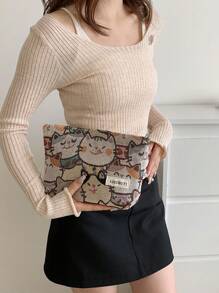 女士米色化妆包灯芯绒化妆包美学女士手提包钱包收纳化妆包女孩箱包旅行收纳包可爱化妆包卡通猫图案可爱化妆包化妆品收纳包化妆品收纳包迷你袋旅行小化妆盒配件化妆架刷子包化妆容器化妆包旅行必需品女士配件旅行用品化妆包化妆包化妆包 - 彩色 - 查看 4