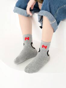 5 双幼儿男童厚袜子，可爱熊和字母印花，绿色、蓝色、灰色高弹力保暖短袜，适合秋冬季，适合搭配运动服和裤子 - 彩色 - 查看 6