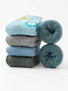 5 双幼儿男童厚袜子，可爱熊和字母印花，绿色、蓝色、灰色高弹力保暖短袜，适合秋冬季，适合搭配运动服和裤子 - 彩色 - 查看 11