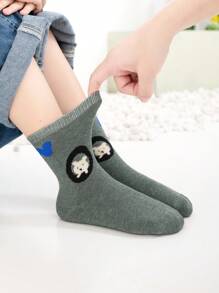 5 双幼儿男童厚袜子，可爱熊和字母印花，绿色、蓝色、灰色高弹力保暖短袜，适合秋冬季，适合搭配运动服和裤子 - 彩色 - 查看 9