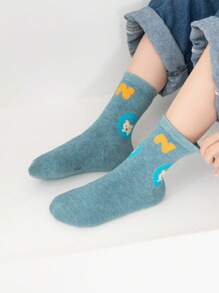 5 双幼儿男童厚袜子，可爱熊和字母印花，绿色、蓝色、灰色高弹力保暖短袜，适合秋冬季，适合搭配运动服和裤子 - 彩色 - 查看 7