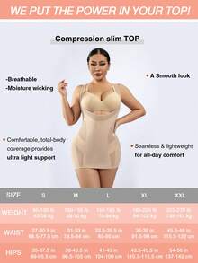 Open Bust Sculpting Chest Support Body Shaper Dress For Women Mesh One Piece Full Slip Tummy Control Shapewear With Adjustable Strap - Apricot - View 7