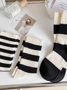 5對/組男士休閒條紋情侶時尚百搭運動襪,適用於秋季