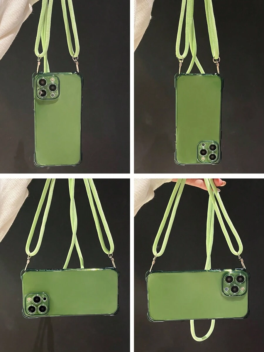 1入綠色透明tpu手機殼,帶四個角鉤掛 + 1入可調節綠色尼龍手繩,適用於iphone - 綠色 - 查看 1