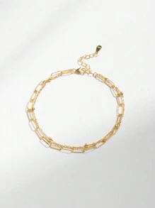 1pc 925 Sterling Silver Fashionable Double Layer Beaded & Paperclip Link Chain Bracelet, Suitable For Women's Daily Wear - Yellow Gold - View 2