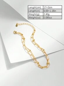 1pc 925 Sterling Silver Fashionable Double Layer Beaded & Paperclip Link Chain Bracelet, Suitable For Women's Daily Wear - Yellow Gold - View 3