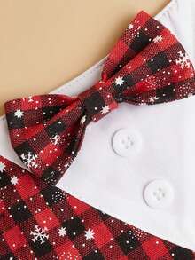 1pc Pet Bandana, Black & Red Plaid & Snowflake Printing, With Bow Tie, Dog Drool Scarf For Wedding, Christmas Decoration - Red - View 4
