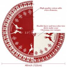 1pc 48 Inches Christmas Tree Skirt With Snowflake And Reindeer Knitted Pattern, Rustic Double-sided Tree Skirt In Red And White For Party And Home Decoration, Reindeer & Snowflake Knit Style Christmas Tree Skirt - Red and White - View 3
