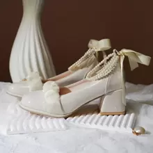 High Heels Women's Pearl & Bowknot Decor Mary Jane Shoes, Korean Style Fairy Shoes For Spring And Summer 2023 - White - View 1