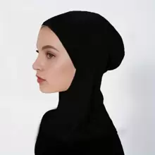 1 件纯色吸汗帽子头巾，全覆盖针织头巾围巾帽日常帽子 - 黑色 - 查看 1
