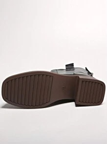 Women's Black High Heel Waterproof Platform Brown Ankle Boots, Winter Thick Bottom Boots - Black - View 10