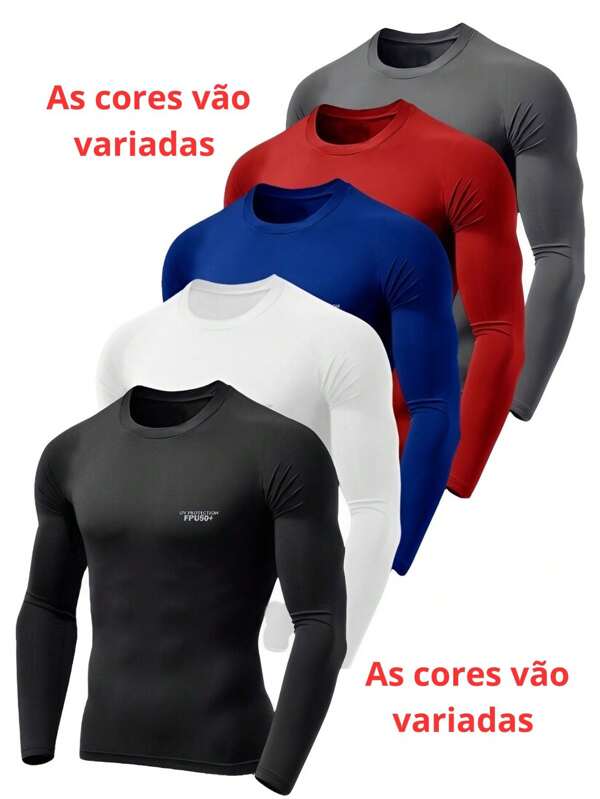 KIT 3 BLUSAS UV MASCULINA MANGA LONGA SLIN FIT PROTEÇÃO TERMICA SEGUNDA PELE INVERNO CASUAL MINIMALISTA PREMIUM CORTA VENTO