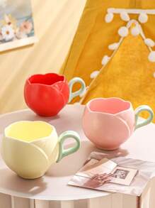 1pc Delicate Vintage Tulip Coffee Cup With Beautiful Flower Design, Ceramic Teacup For Afternoon Tea - Multicolor - View 2