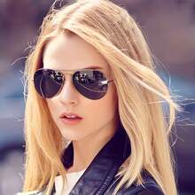 1 Pc Top Bar Aviator Fashion Glasses For Women Men Drivers Mirrored For Driving Summer Beach Travel - Gold - View 2