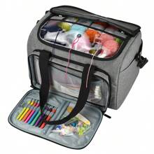 1pc Simple Style Purple Knitting Tools Storage Bag With Upgrade Large Capacity Oxford Cloth Weaved Compartments, Suitable For Outdoor Travel - Grey - View 1