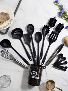 18 Piezas/set Juego De Utensilios De Cocina De Silicona Que Incluye Espátula, Cucharón, Etc. - Blanco - Ver 3