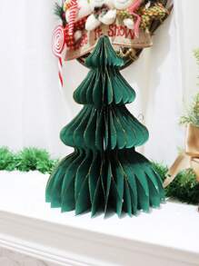 1 pièce Décoration d'arbre de Noël en nid d'abeille en papier, forme verte multicouche créative avec poudre scintillante, parfaite pour la décoration de scène de Noël - Vert - Voir 1