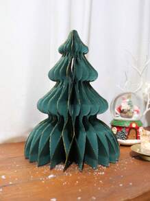 1 pièce Décoration d'arbre de Noël en nid d'abeille en papier, forme verte multicouche créative avec poudre scintillante, parfaite pour la décoration de scène de Noël - Vert - Voir 3