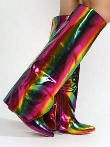 Women's  Pointy Toe Metallic Knee-High Boots - Single Pointy Toe Metallic/Holo Knee High,Fold Over High Heel For Special Events - 彩色 - 查看 2